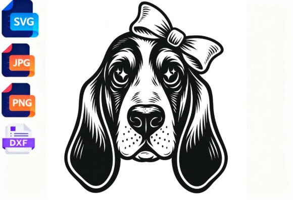 Basset Hound Dog with Bow SVG Clipart