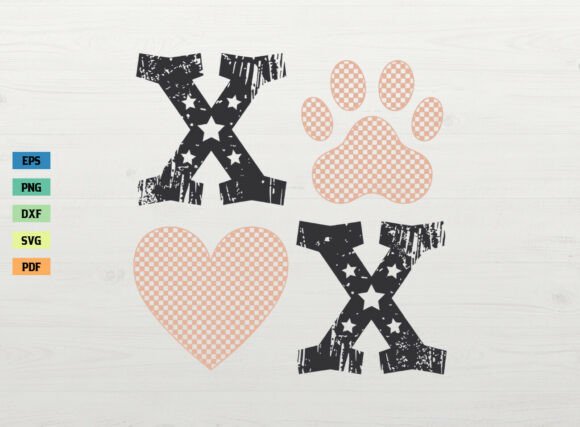 Checkered XOXO Dog Paw Heart SVG PNG