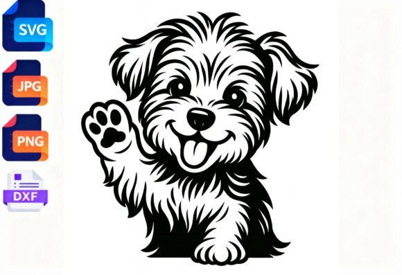 Cute Dog Waving Paw SVG PNG JPG DXF File