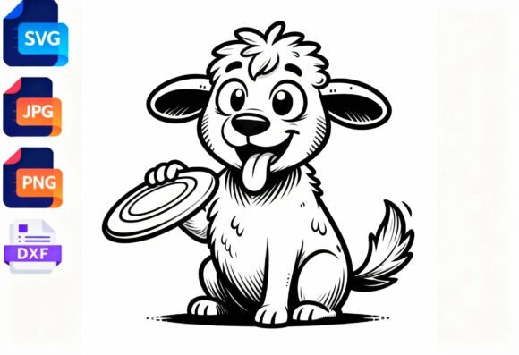 Cute Dog with Frisbee SVG Clipart