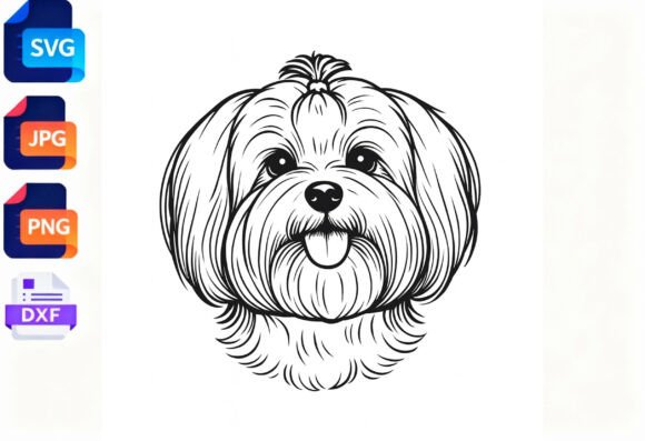 Cute Maltese Dog Line Art SVG