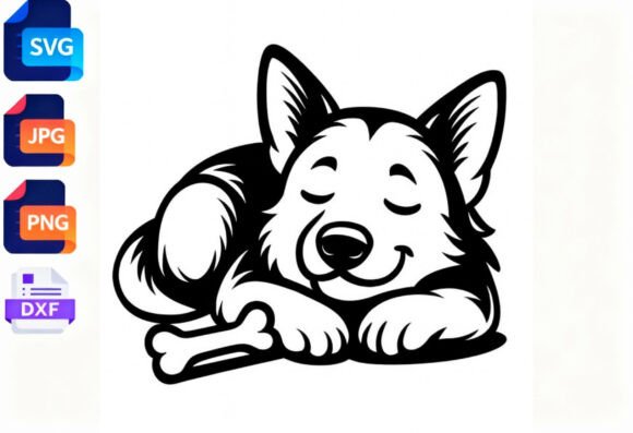 Cute Sleeping Dog with Bone SVG