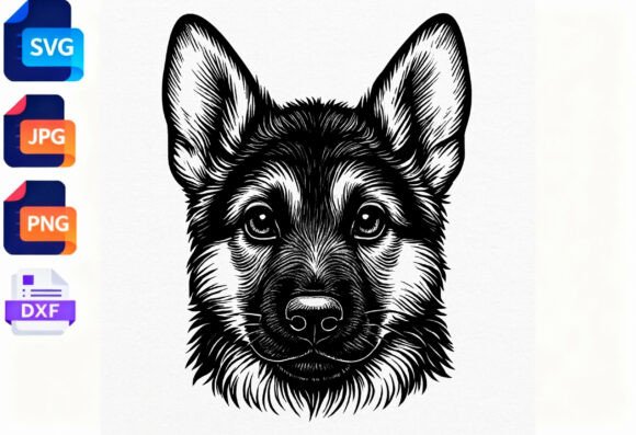 German Shepherd Dog Head Sketch SVG DXF