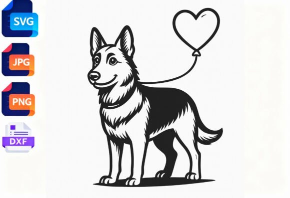 German Shepherd Dog Heart Balloon SVG