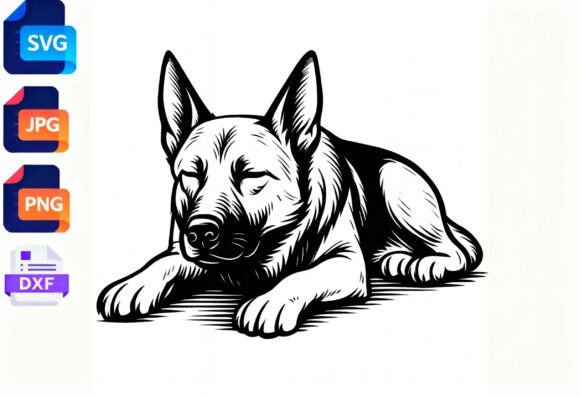 German Shepherd Dog Line Art SVG Clipart