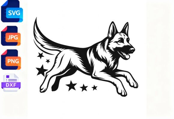 German Shepherd Dog Running Stars SVG