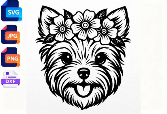 Yorkie Dog Floral Crown SVG Cut File